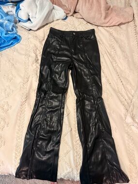 12th Tribe Black Faux Leather Flare Jeans